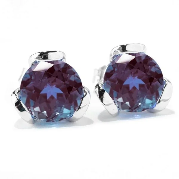 Sterling silver rings with vibrant turquoise stones -Sterling Silver Color Changing Alexandrite Stud Earring