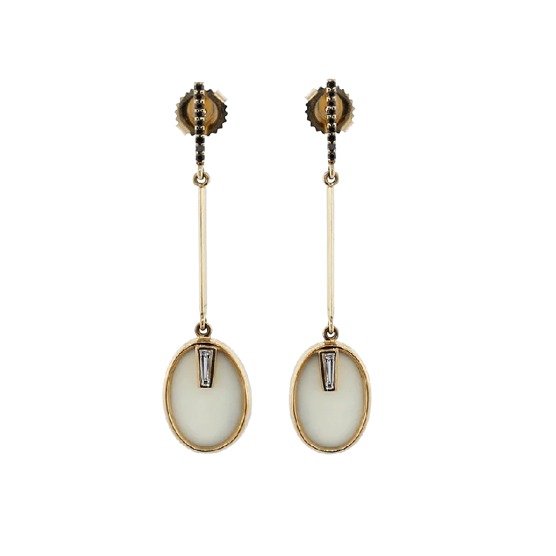 Cream Fossilized Walrus Ivory And Diamond Baguette Earrings