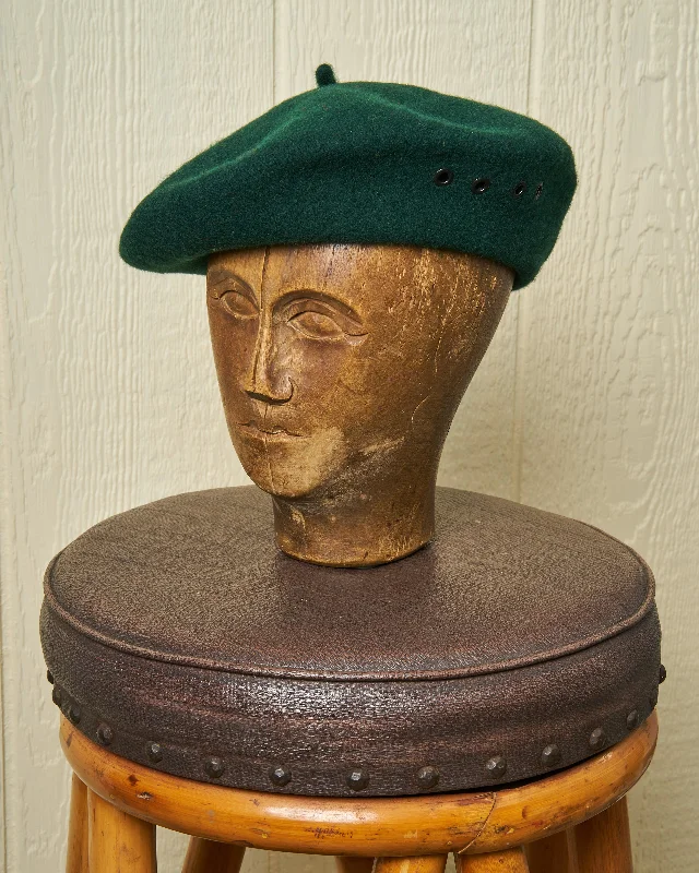 Retro striped cap for vintage sporty vibes -Biscay Beret in Hunter Green