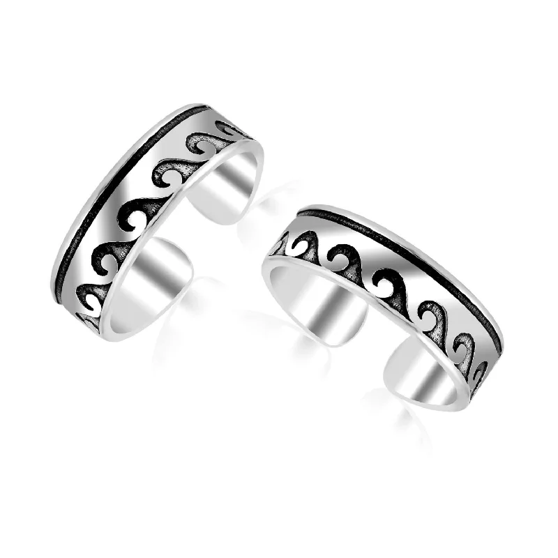 Rings with claw-set moonstone for mystique -925 Sterling Silver Waves Antique Toe Ring for Women