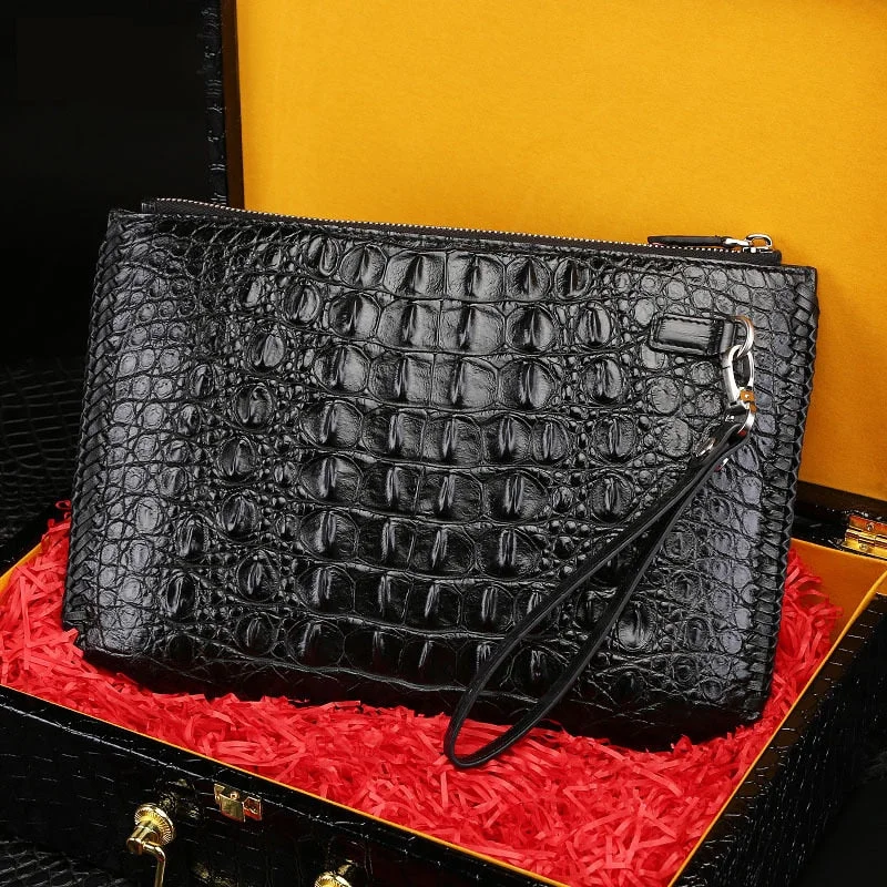 Men's Luxury Hip-hop Style Crocodile Genuine Leather Envelope Bag