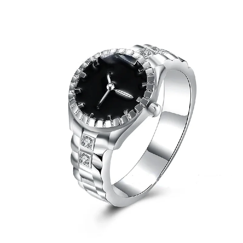 Dainty rings with subtle engraved star motifs -Wholesale Silver Plated Watch Shape Diamond Alloy Rings