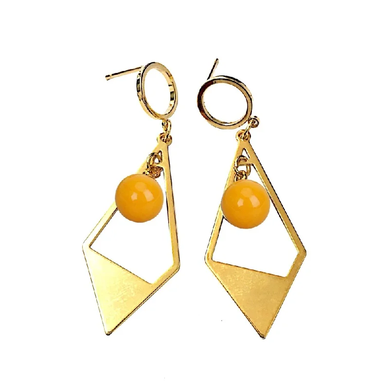 Rings with oxidized bands for vintage edge -Gold Over Brass Red Triangular Drop Amber Earring