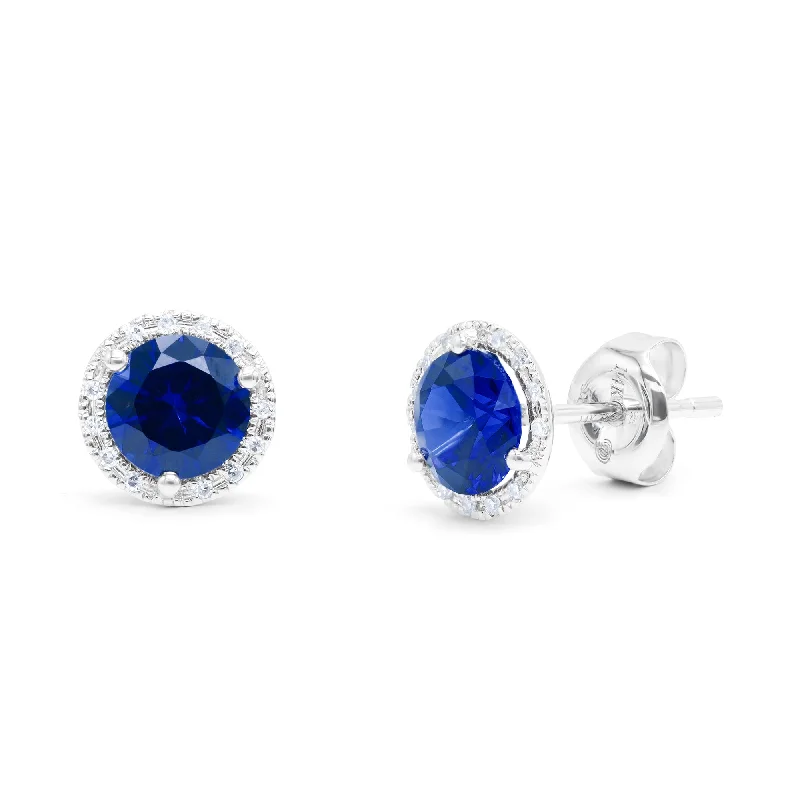 Rings with rainbow moonstone for color play -14kt yellow gold sapphire halo cluster flower earring featuring 1.30 cts of sapphires and 0.22 cts of diamonds