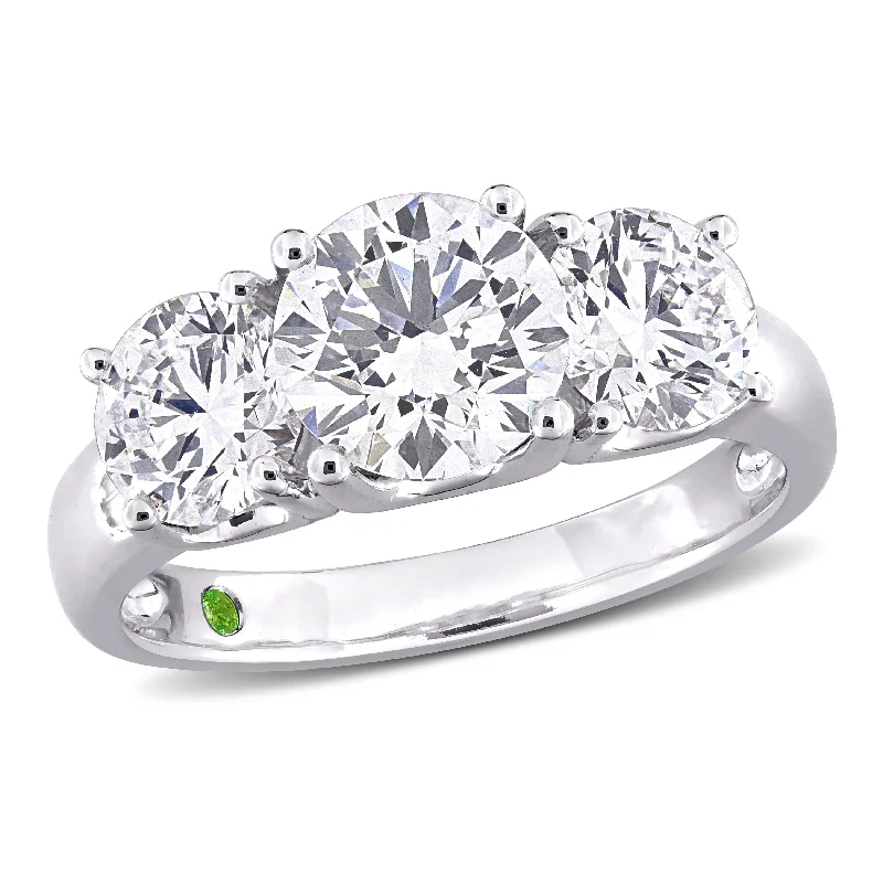 Rings with bezel-set peridot for safety -Created Forever by Miadora 3ct TDW Lab-Grown Diamond and Tsavorite Accent 3-Stone Ring in 14k White Gold