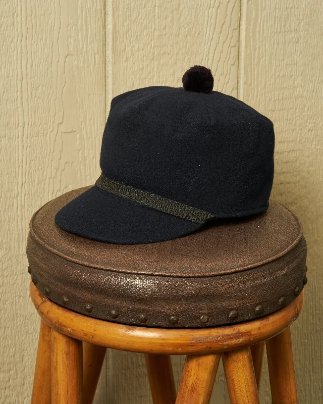 Retro cap with faded wash finish -Boothbay Cap in Navy Melton Wool