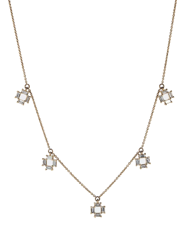 Sadie Pearl Five Station Baguette Necklace