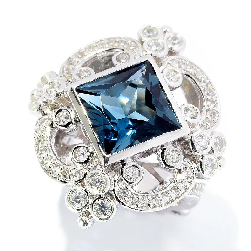 Rings with tiger eye bands for warmth -Dallas Prince Sterling Silver 7.05ctw London Blue Topaz & White Zircon Ring