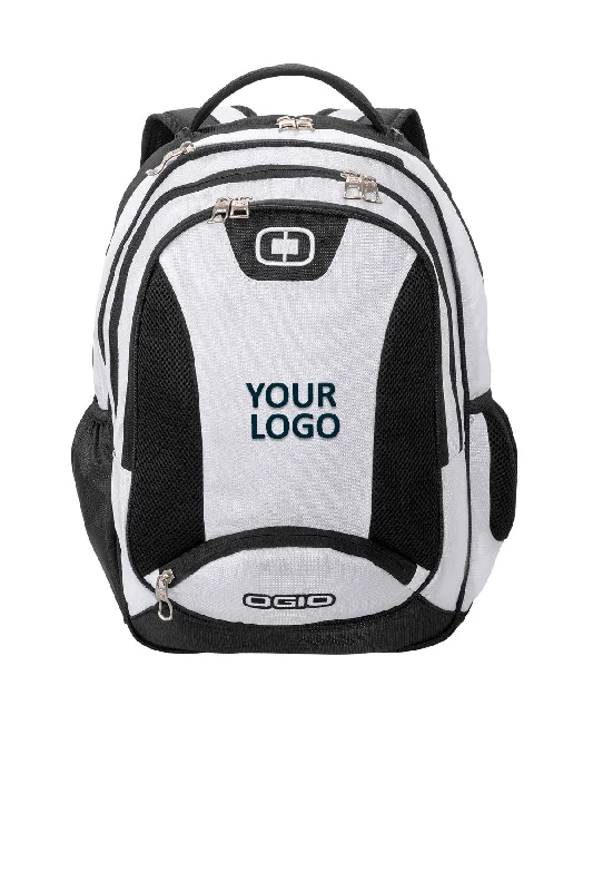 Reflective backpack for safe nighttime jogging -OGIO Bullion Customzied Backpacks, White/Black/Silver