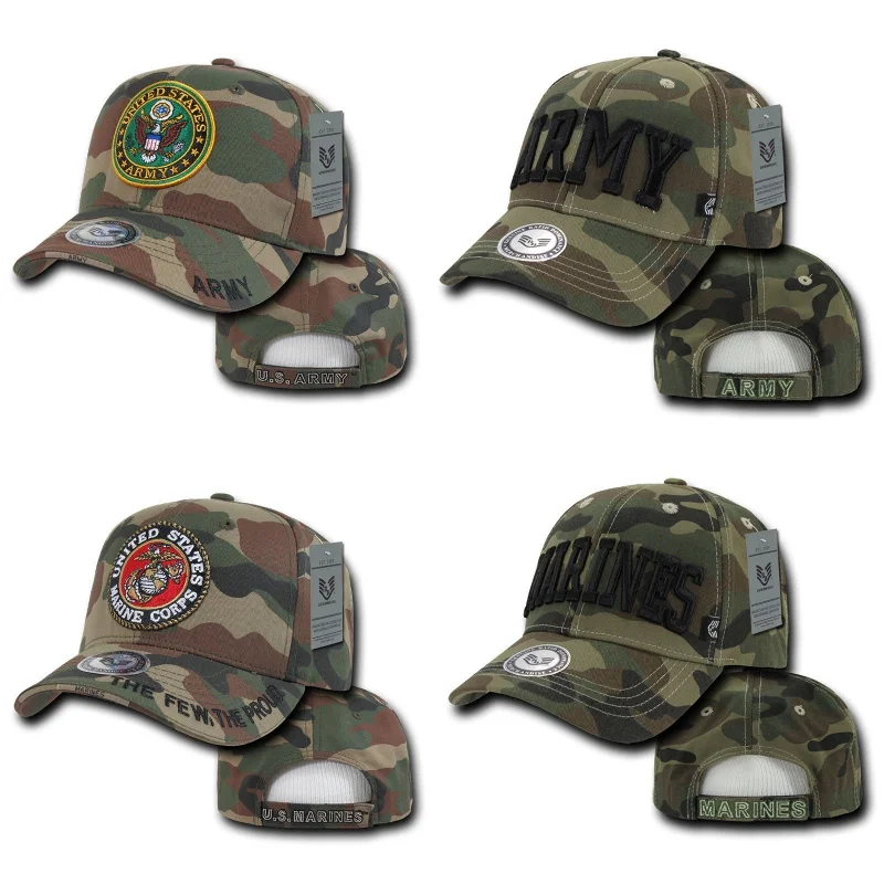 Classic navy cap for timeless wardrobe staple -1 Dozen Army Marines Camouflage Military Baseball Caps Hats Wholesale Lots