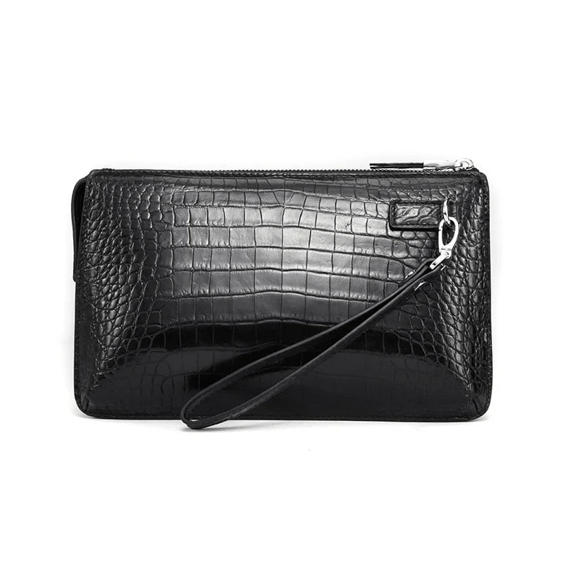 Men's Luxury Crocodile Pattern Genuine Leather Zipper Type Clutch Bags