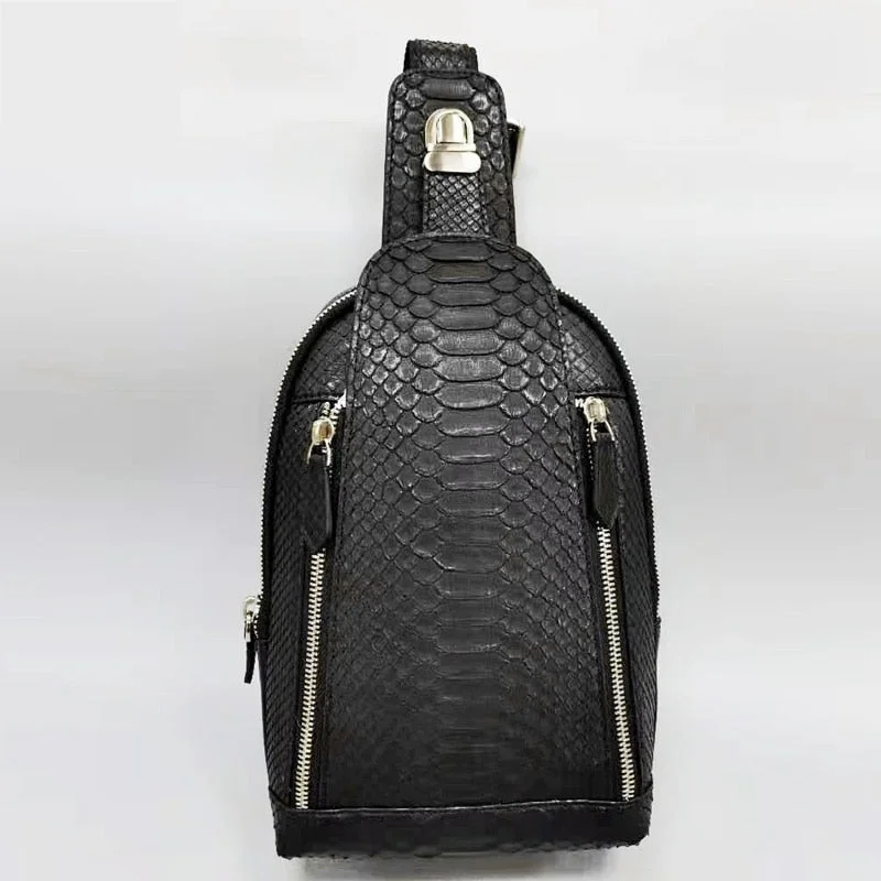 Men's Luxury Genuine Leather Pillow Shape Snakeskin Chest Bags