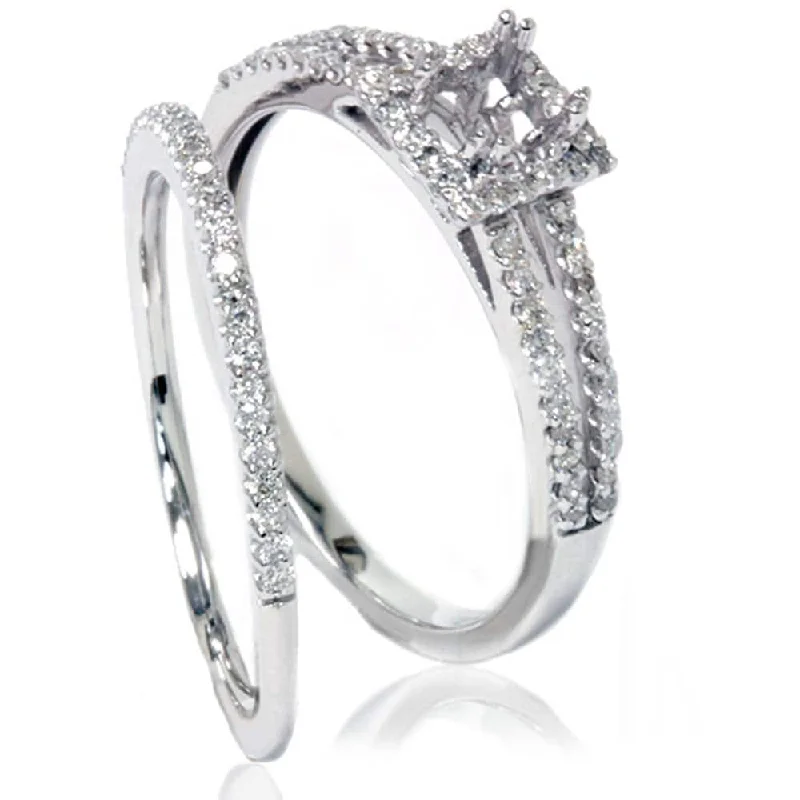 Rings with vine-wrapped bands for nature -3/8CT Split Shank Princess Cut Halo Engagement Ring Set Setting White Gold