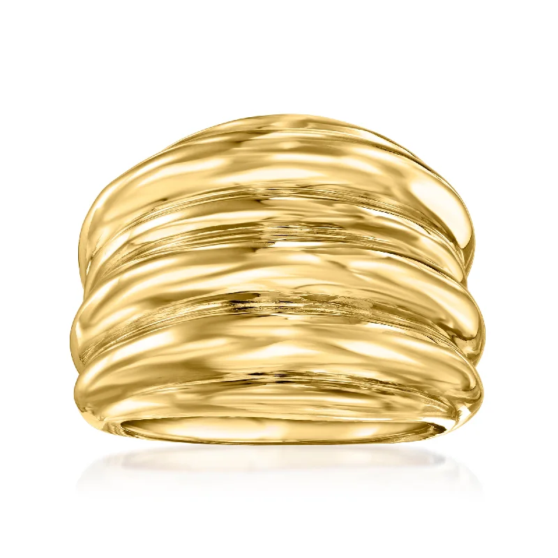 Rings with polished onyx for sleek contrast -Ross-Simons Italian 18kt Yellow Gold Ribbed Ring