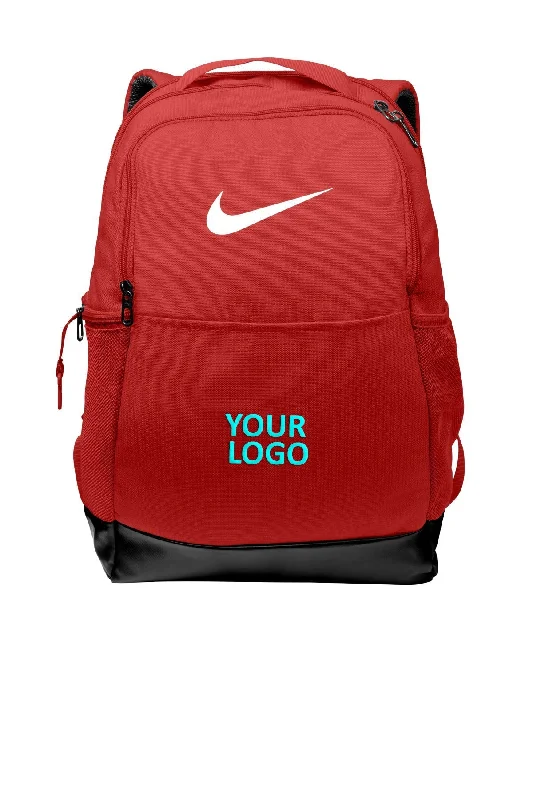 Travel backpack with built-in USB charging port -Nike Brasilia Medium Branded Backpacks, University Red