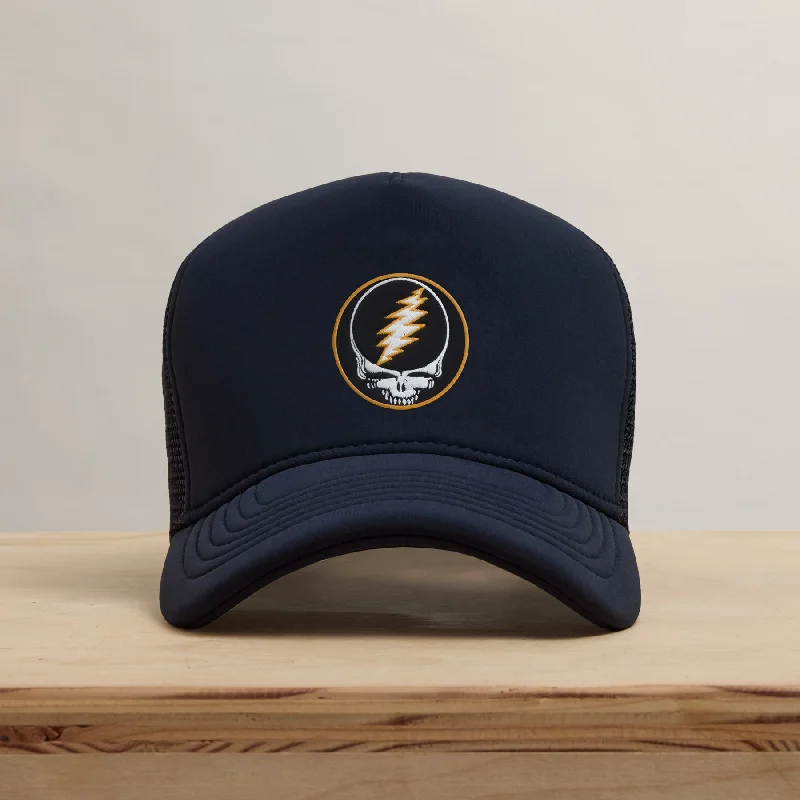 Neon graphic cap for eye-catching night runs -Grateful Dead Patch Trucker - Navy