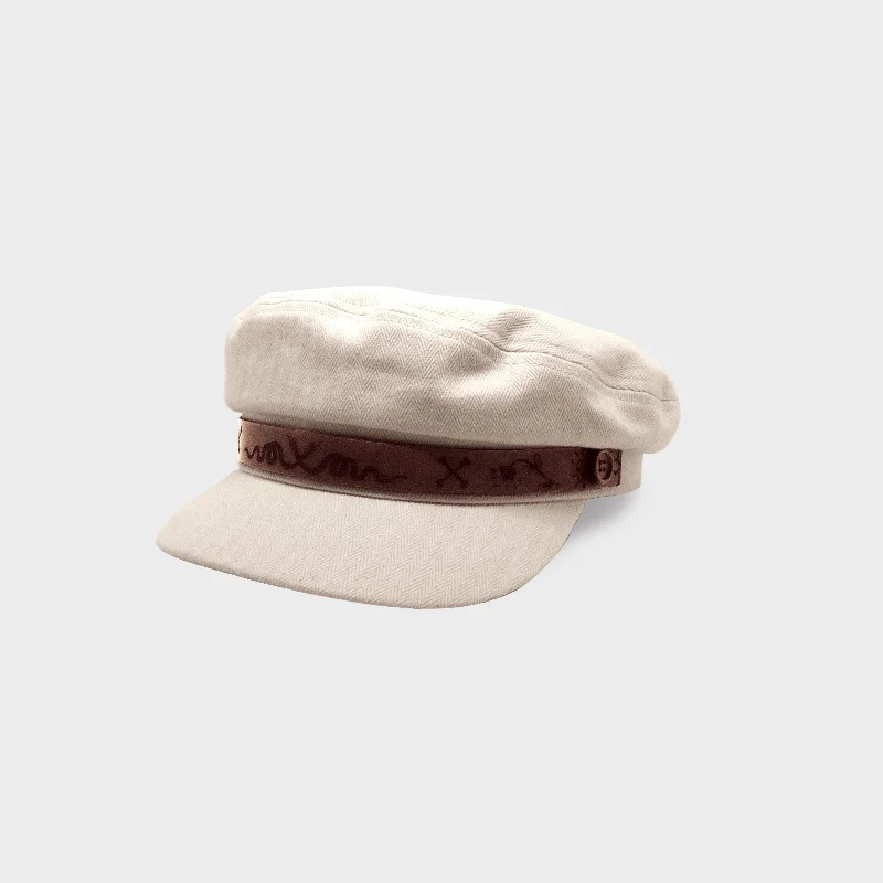 Graphic print cap for artistic expression -The Raskal Captain Hat - Latte