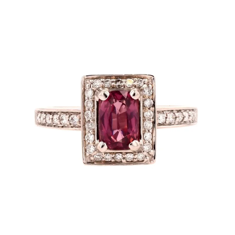 Rings with delicate filigree sapphire settings -14K White Gold Tanzanian Spinel With Diamond Halo And Shank Ring