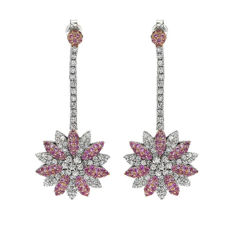 Rings with hexagon-cut stones for trendiness -Suzy Levian Sterling Silver Pink Sapphire and Diamond Accent Florwer Earring