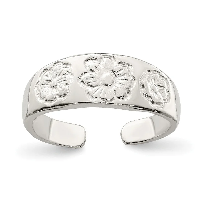 Rings with engraved constellations for stargazers -Floral Toe Ring in Sterling Silver