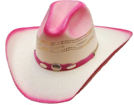 Retro cap with faded wash finish -Western Express HC-81 Straw Hat - Hot Pink, Silver Conchos