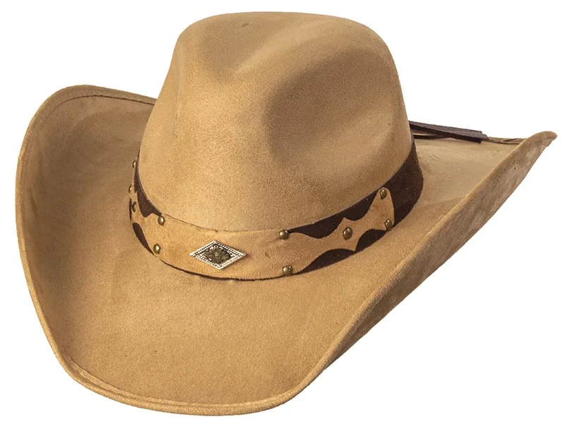 Denim dad cap for effortless casual charm -Western Express CL-92 Suede Like Hat - Diamond Concho - Camel