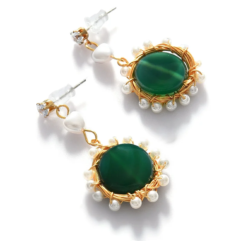 Rings with star sapphire for unique glow -Green  Gold-toned Pearl Beaded Drop Earring