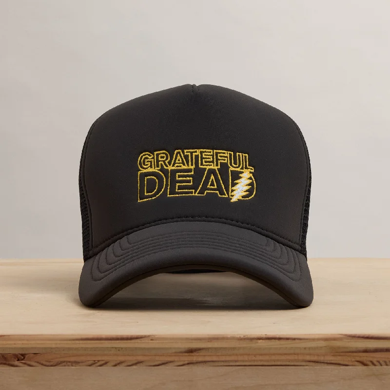 Canvas dad cap for rugged daily style -Grateful Dead Lightning Bolt Embroidery Trucker - Carbon Grey