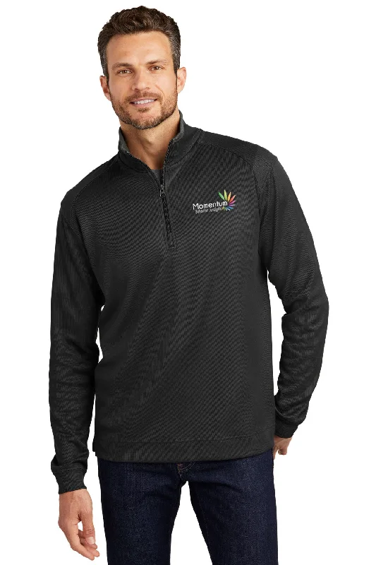 Professional backpack for corporate office essentials -Port Authority Vertical Texture 1/4-Zip Pullover, Black/ Iron Grey [Momentum Behavior Analysis]