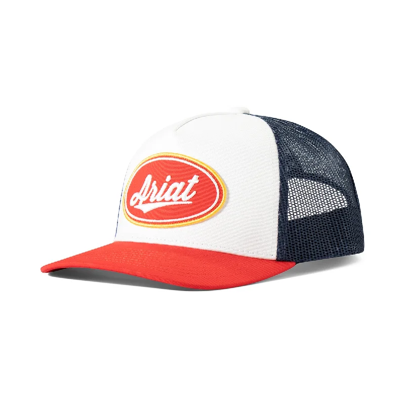 Soft cap for sensitive scalp comfort -Ariat Oval Patch White and Navy Western Style Cap A3000877121