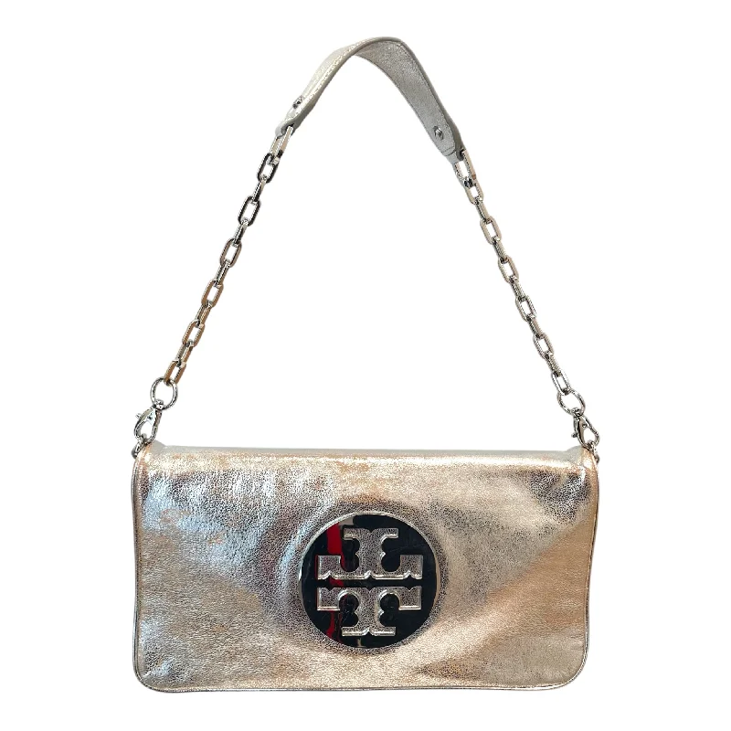 TORY BURCH/Hand Bag/Leather/SLV/FOIL TONE/SILVER/FLP FLD ZIPP