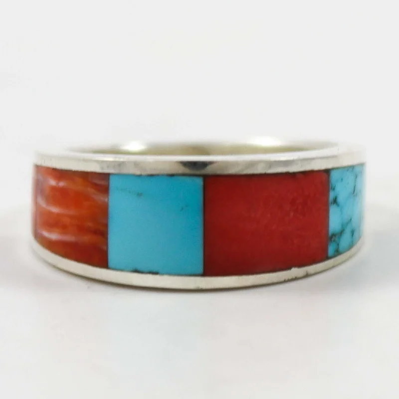 Rings with crescent moon for lunar charm -Kingman Turquoise and Spiny Ring