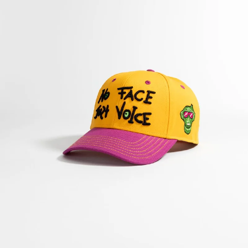 Bold graphic cap for standout fashion flair -no face just voice