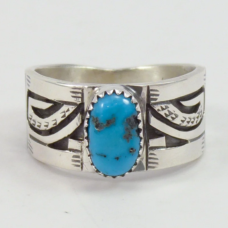 Rings with peacock ore for iridescent glow -Kingman Turquoise Ring