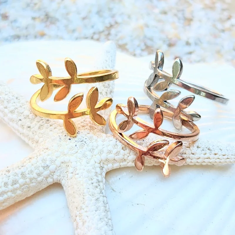 Rings with rainbow moonstone for color play -LITTLE BRANCH  - ROSE GOLD / GOLD & SILVER WATERPROOF TOE RINGS