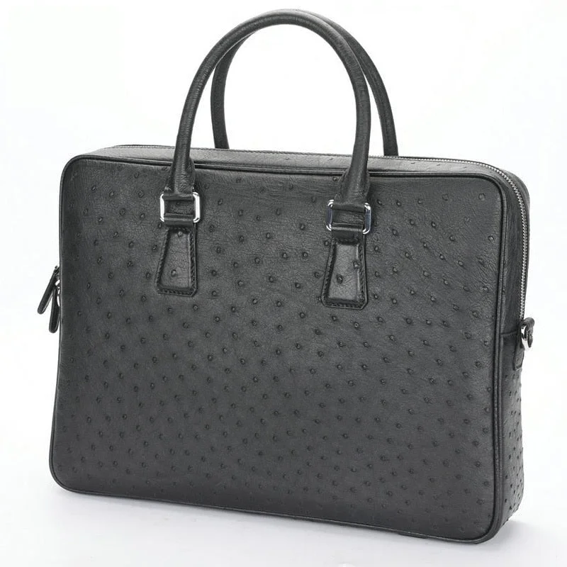 Men's Luxury Ostrich Genuine Leather Zipper Business Hand Bags