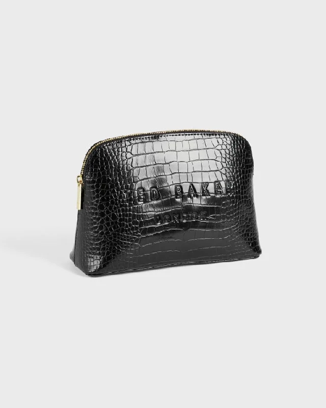 Crocala Croc Detail Debossed Makeup Bag Black