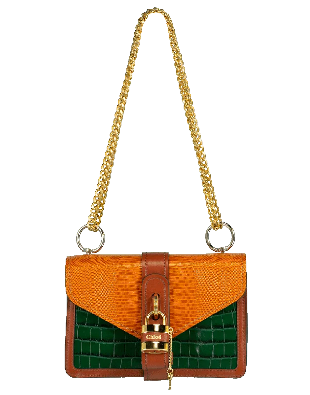 Brown and Green Aby Chain Colorblock Shoulder Bag