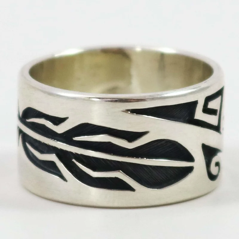 Simple rings with polished black onyx shine -Eagle Feather Ring