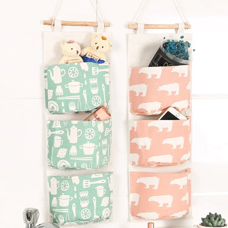 3 Grids Wall Hanging Storage Bag Organizer Toys Container Decor Pocket Pouch Desktop Organizer