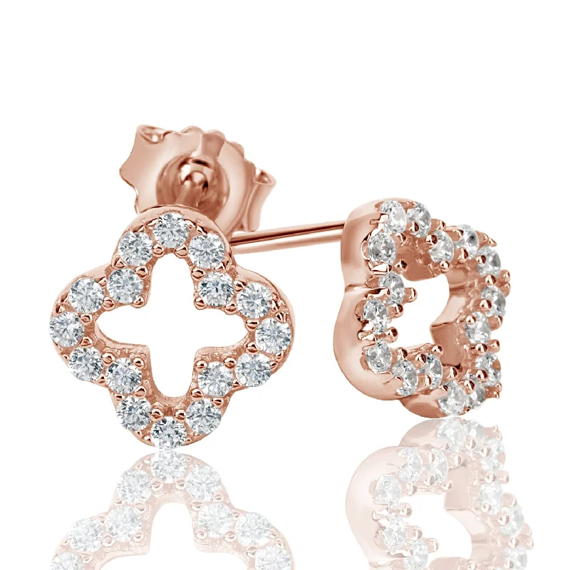 Rings with crescent moon for lunar charm -Suzy Levian Cubic Zirconia Rose Sterling Silver Clover Stud Earring