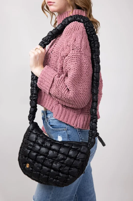 Simply Southern Quilted Puffer Shoulder Bag for Women in Black | 0224-BAG-PUFF-SHLDR-BLACK