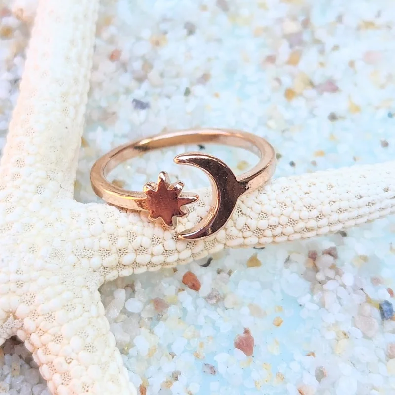 Rose gold rings featuring delicate pearl inlays -MOON & STARS  - ROSE GOLD / GOLD & SILVER WATERPROOF TOE RINGS