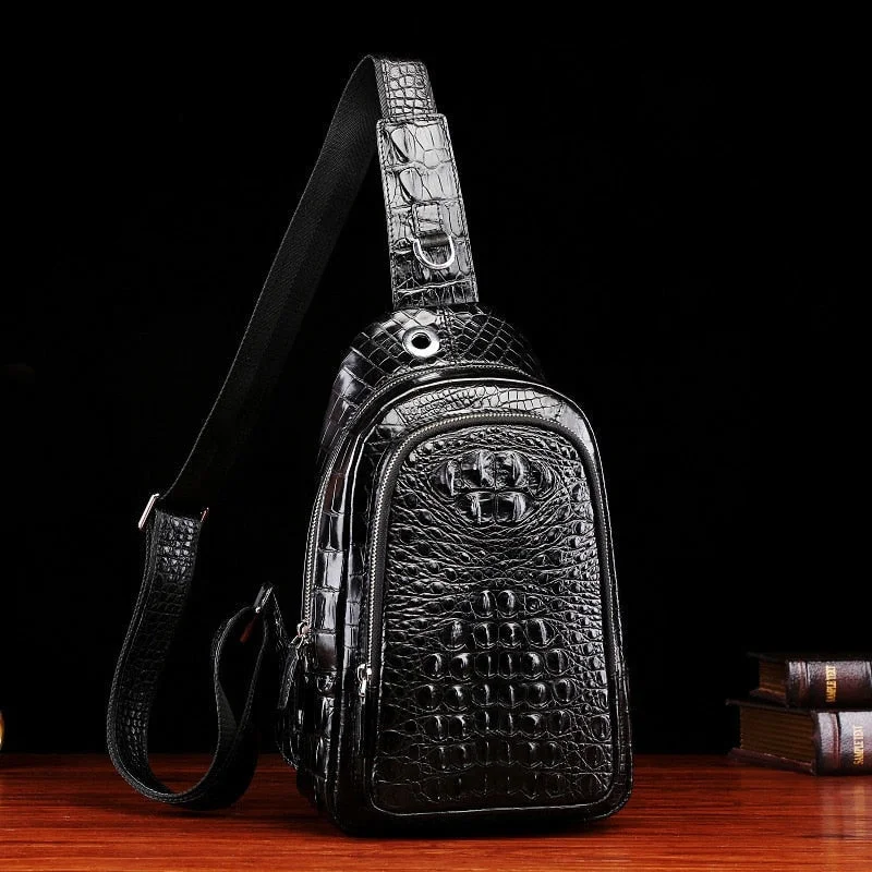 Men's Luxury Hip Hop Genuine Crocodile Leather Crossbody Chest Bag