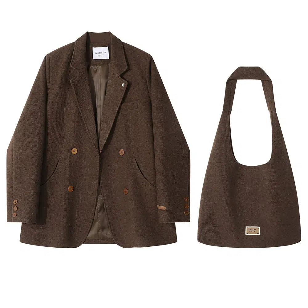 Double-Breasted Blazer with Shoulder Bag