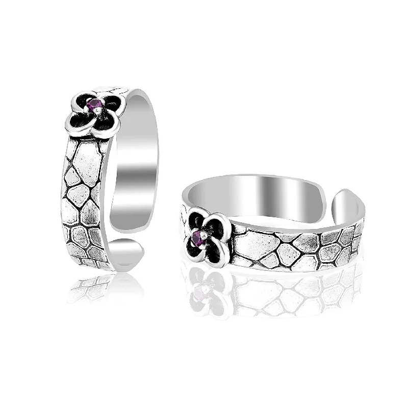 Rings with hematite for sleek metallic sheen -925 Sterling Silver Antique Flower Toe Ring For Women