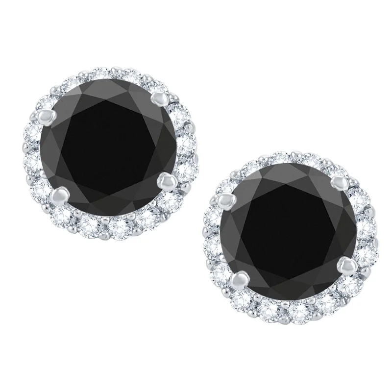 Rings with floral amethyst for romantic touch -Sterling Silver with Natural Black Diamond & White Topaz Stud Earring