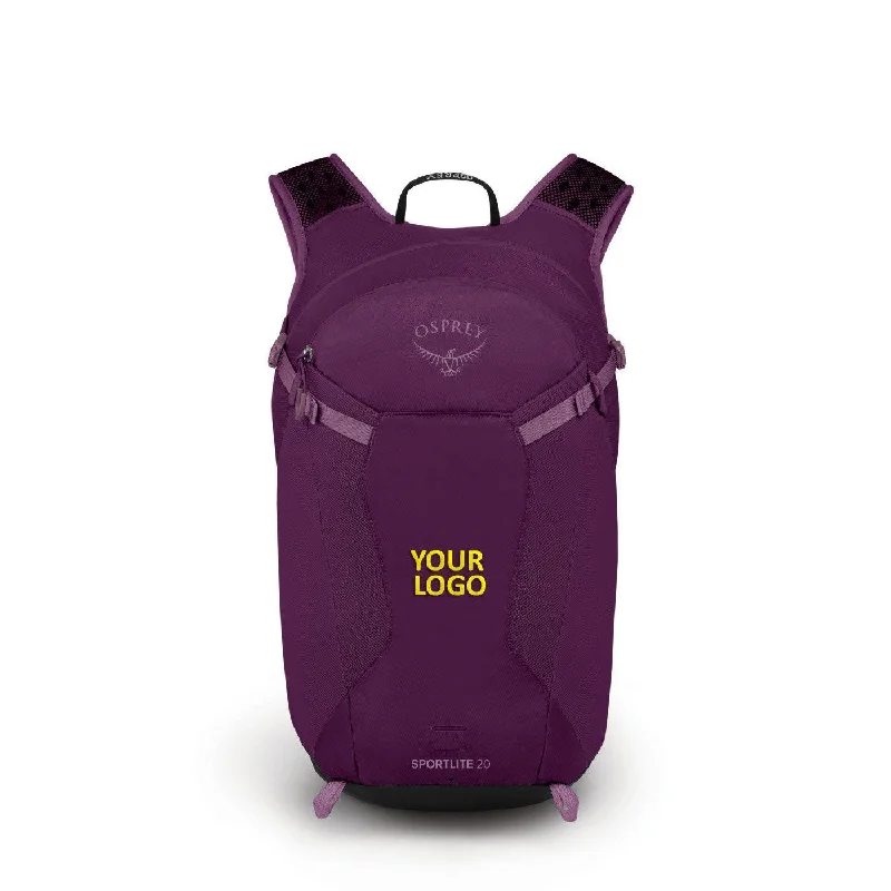 Retro canvas backpack with leather strap details -Osprey Sportlite 20 Custom Backpacks, Aubergine Purple