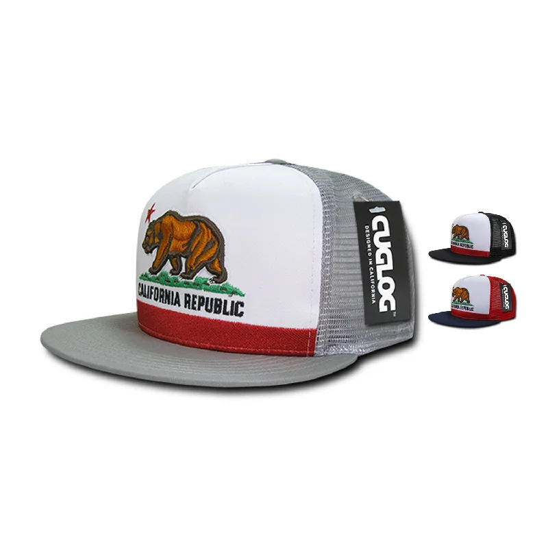 Cotton twill cap for durable daily use -Cuglog C32 Cal Flag California Republic Trucker Snapback Hats 5 Panel Caps