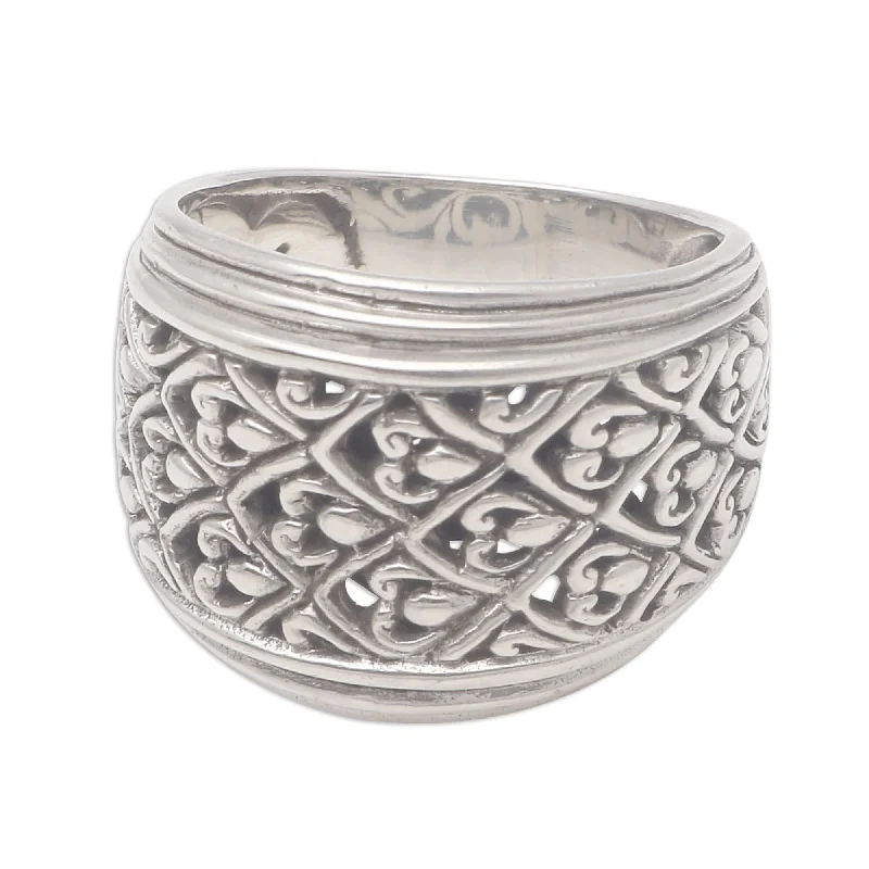 Rings with polished onyx for sleek contrast -Novica Handmade Intricate Pattern Sterling Silver Band Ring